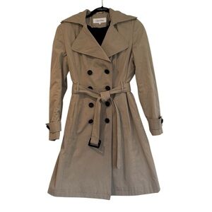 Calvin Klein Khaki Double-Breasted A-Line Belted Trench Coat Size Small
